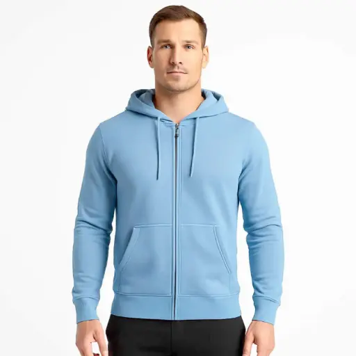 [EGMHBZ-BL ] 360 COTTON, MEN'S HOODY, 100% EGYPTIAN COTTON BLOSH MEN HOODIES WITH ZIPPER BLUE