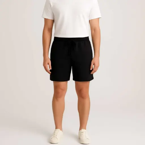[EGMSM-B ] 360 COTTON,MEN'S SHORT, 100% EGYPTIAN COTTON MELTON MEN SHORT BLACK