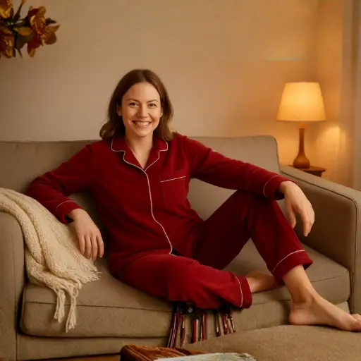 [EGLWP-R ] 360 COTTON, LADIES PYJAMA, 100% EGYPTIAN COTTON WOMEN SET PANT+JACKET RED