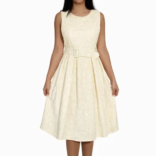 [39360PPTH4] 360 COTTON SLEEVELESS DRESS WITH FLOWER 3D JAQUARD FABRIC YELLOW 