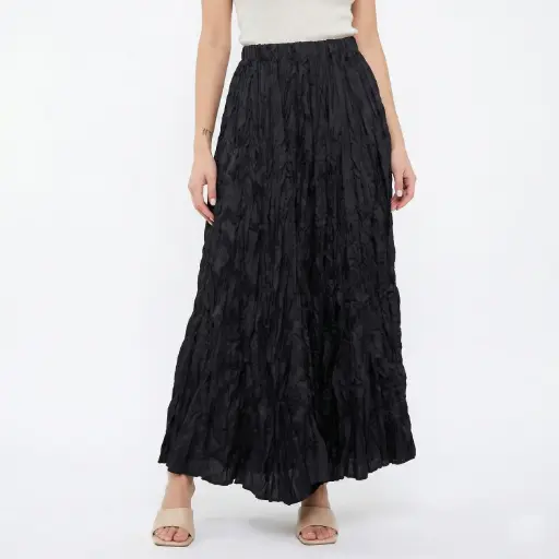[G03306513] 360 COTTON LONG SKIRT CRINKLE BLACK 