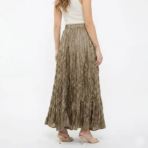 [G03306514] 360 COTTON LONG SKIRT CRINKLE BEIGE/GOLD  