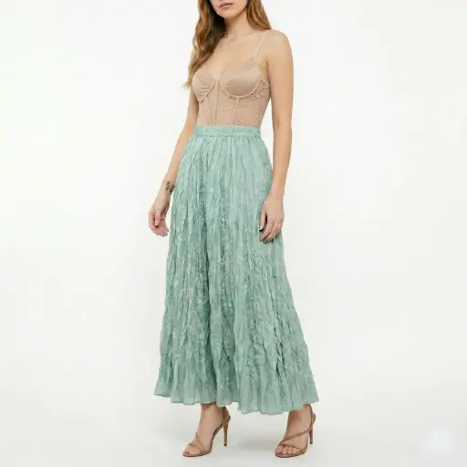 [G03306515] 360 COTTON LONG SKIRT CRINKLE MINT 