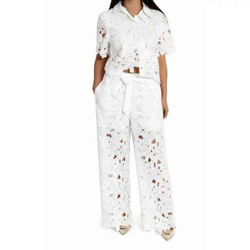 [C8605921] 360 COTTON SET PANT AND SHIRT FLOWER -WHITE- M/L