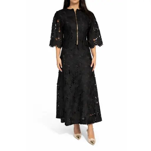 [C8605826] 360 COTTON SET SKIRT/SHIRT GUIPURE LACE BLACK M/L