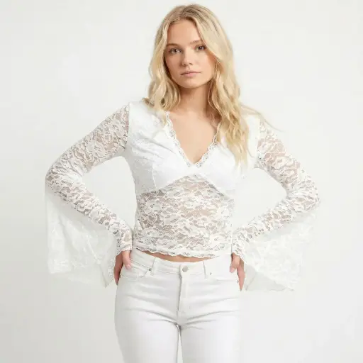[M1327351] 360 COTTON TOP LONG BELL SLEEVE LACE WHITE 