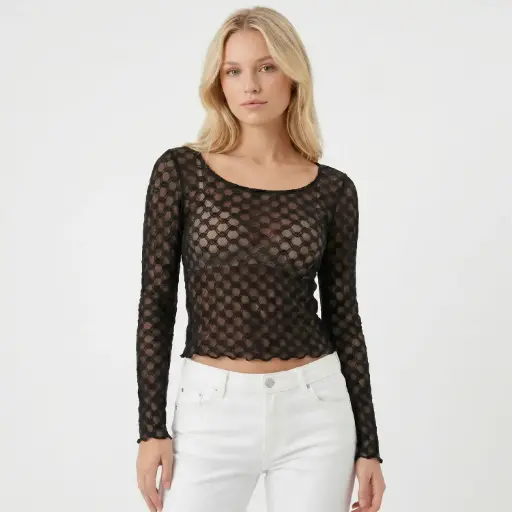 [M1327952] 360 COTTON TOP LONG SLEEVE LACE BLACK 
