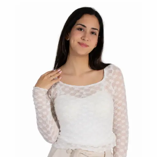 [M1327953] 360 COTTON TOP LONG BELL SLEEVE LACE WHITE 