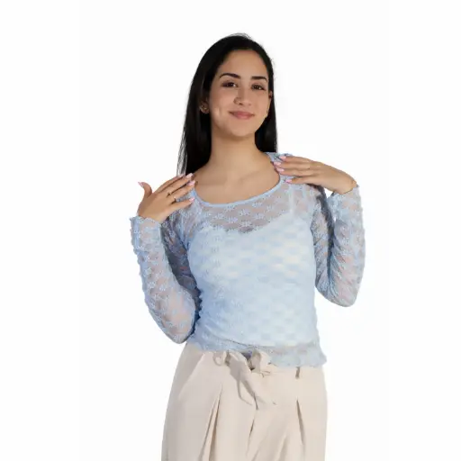 [M1327954] 360 COTTON TOP LONG BELL SLEEVE LACE SKY BLU 