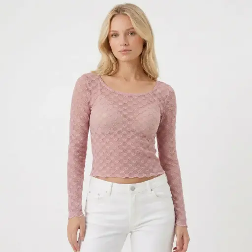 [M1327955] 360 COTTON TOP LONG BELL SLEEVE LACE BABY PINK 