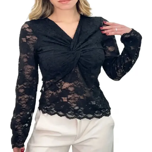 [M1327661] 360 COTTON TOP LONG SLEEVE LACE BLACK  