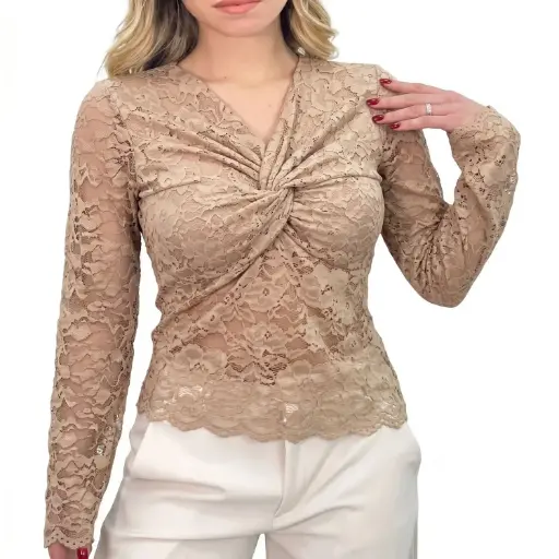 [M1327662] 360 COTTON TOP LONG SLEEVE LACE BEIGE 
