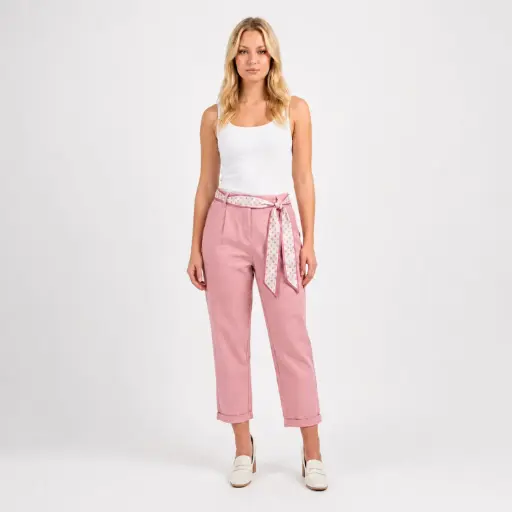 [39388/1BLMB81] 360 COTTON PANT WITH DOTTED SKARF BELT PINK