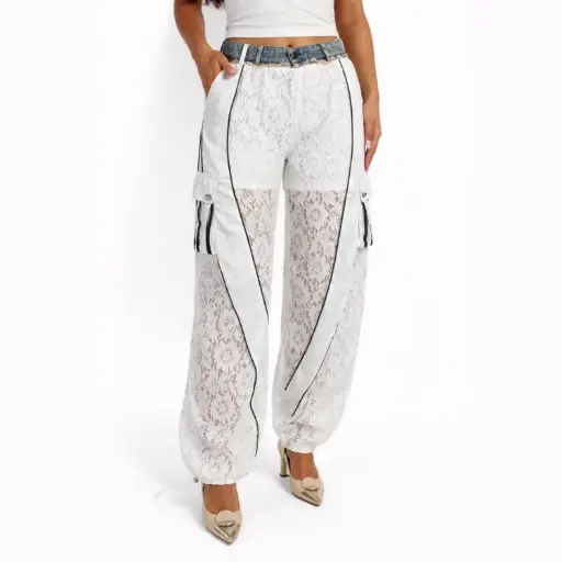 [P5223586] 360 COTTON PANT LACE WHITE S/M