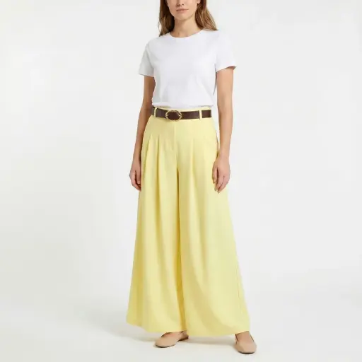 [2471-2618] Ankle cut Pant with belt Yellow