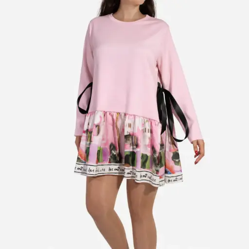 [25125826] Midi sweater Dress melton, long sleeve pink 