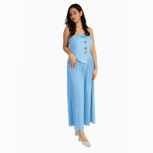 [25127433] Overall Pant strapless sky blue 