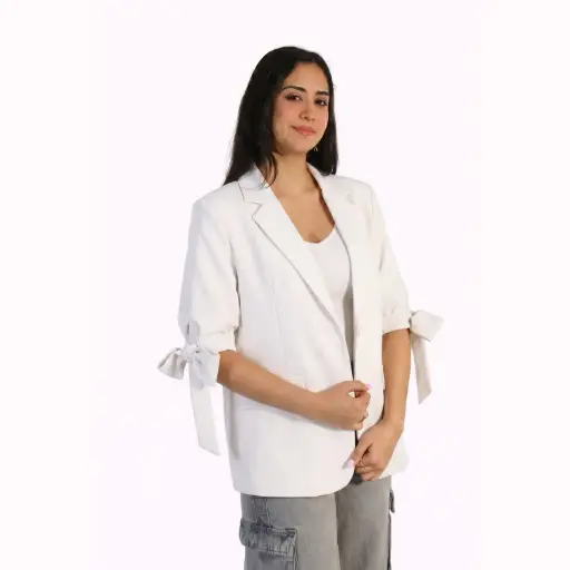 [25177-2640] Blazer with Buterflies sleeves  White