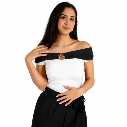 [533930] 360 COTTON BODY SHOLDER SLEEVE BLACK/WHITE 