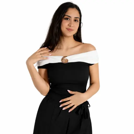 [533931] 360 COTTON BODY SHOLDER SLEEVE WHITE/BLACK 