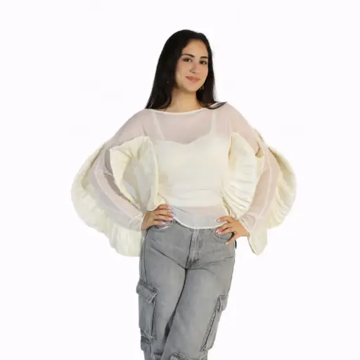 [540934] 360 COTTON TOP, WINGS LONG SLEEVE SHEER