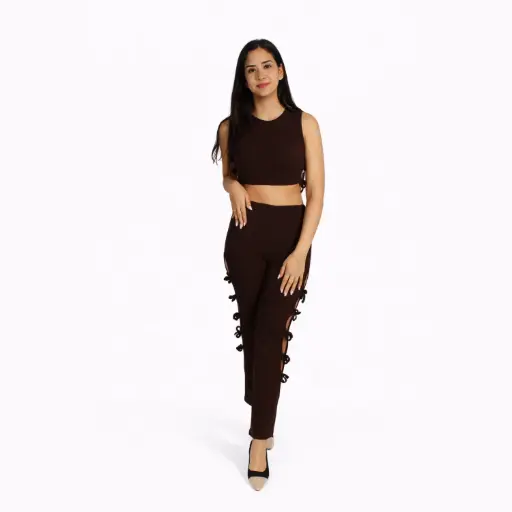 [37700+15892 66] 360 COTTON SET OF TOP SLEEVLESS AND PANT WITH NODE BROWN 