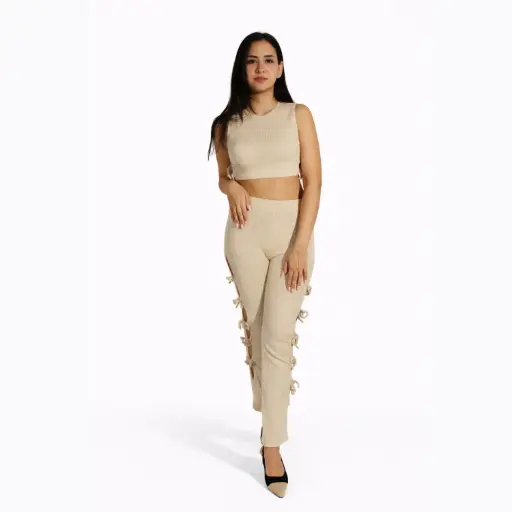 [37700+15892 68] 360 COTTON SET OF TOP SLEEVLESS AND PANT WITH NODE BEIGE 