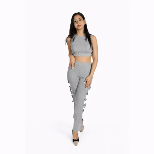 [37700+15892 69] 360 COTTON SET OF TOP SLEEVLESS AND PANT WITH NODE GREY 