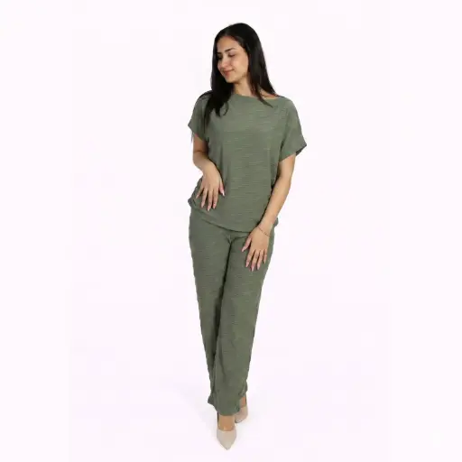 [M60268+M155272] 360 COTTON SET OF TSHIRT  AND PANT KAKI 