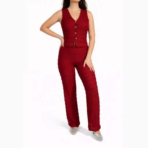 [539674] 360 COTTON SET OF GILET  AND PANT BURGUANDY 