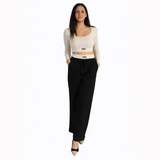 [38276 +1538380] 360 COTTON SET OF CROP TOP AND PANT BEIGE& BLACK 