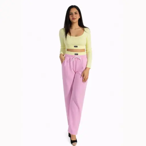 [38276 +1538383] 360 COTTON SET OF CROP TOP AND PANT YELLOW & PINK 