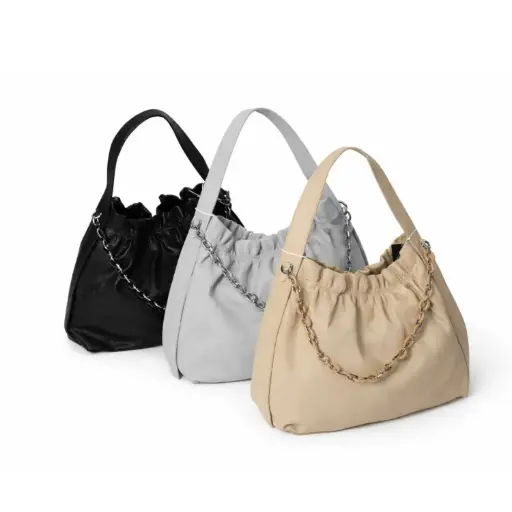 [6840-301] 360 COTTON BAG DUAL TOP HANDLES LIGHT GREY WITH DECORATIVE CHAIN