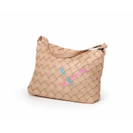 [YZ0880] 360 COTTON BAG BRAIDED BASKETT STYLE BEIGE SINGLE SHOULDER STRAP