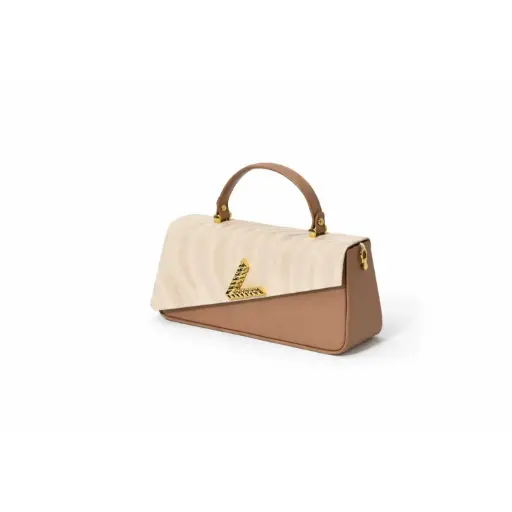 [COB12] 360 COTTON BAG SLIM CLUTCH ENVELOPPE WHITE & TAUPE COLOR WITH GOLD EMBLEM
