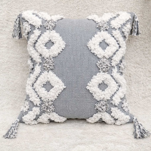 [PIBOH16] 360 HOME TUFTED CUSHION COVER 45*45CM BOHO STYLE MOROCCAN DESIGN GREY & WHITE