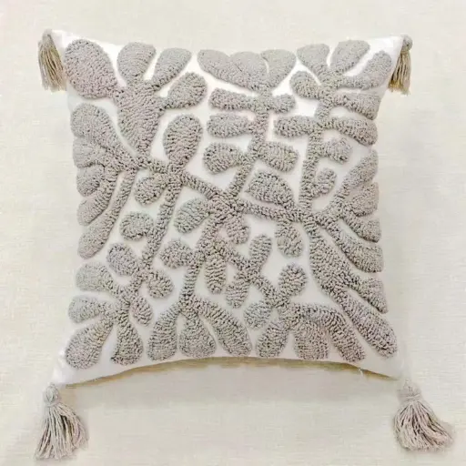 [PIBOH18] 360 HOME TUFTED CUSHION COVER 45*45CM BOHO STYLE ABSTRACT BOHO THROW PILLOW GREY & WHITE