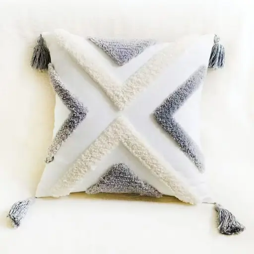 [PIBOH23] 360 HOME TUFTED CUSHION COVER 45*45CM BOHO STYLE X-DESIGN WHITE & GREY
