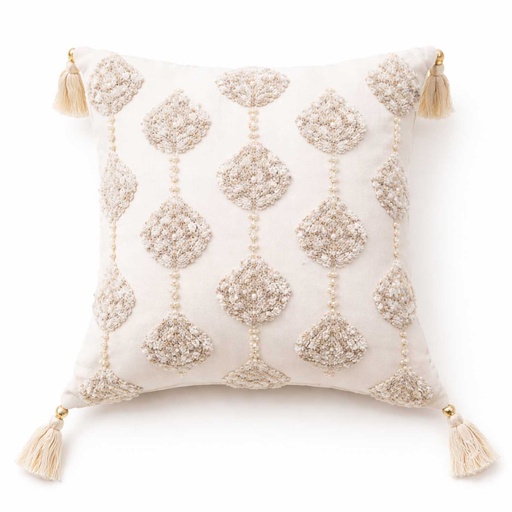 [PIBOH34] 360 HOME TUFTED CUSHION COVER 45*45CM BOHO STYLE CREAM OR IVORY WITH TEARDROP OR PAISLEY SHAPED MOTIFSLIGHT SILVER OR GREY