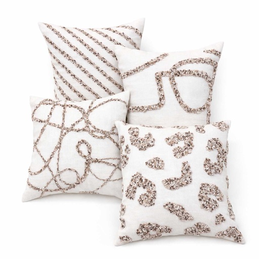 [PIBOH41] 360 HOME TUFTED CUSHION COVER 45*45CM BOHO STYLE DIAGONAL STRIPES/ABSTRACT CHAIN  CREAM & GREY 