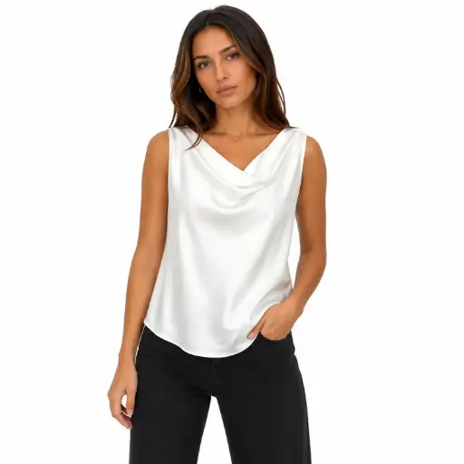 [u11939tssy11] 360 COTTON TOP SATIN SLEEVLESS WHITE