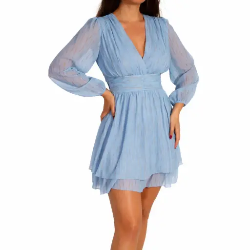 [u11939tssy81] 360 COTTON VNECK SHORT DRESS SKY BLUE 