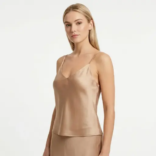 [u11939tssy128] 360 COTTON BASIC SLEEVLESS SATIN TOP BEIGE