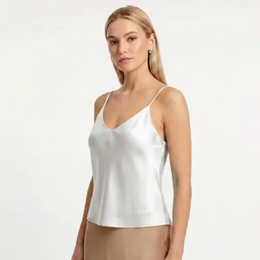 [u11939tssy131] 360 COTTON BASIC SLEEVLESS SATIN TOP WHITE