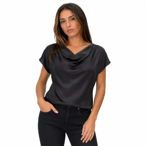 [u11939tssy133] 360 COTTON MID LENGH SHIRT SATIN BLACK 