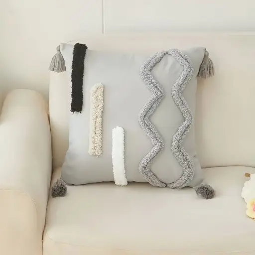 [PIBOH35] 360 HOME BOHO PILLOW 45X45CM TUFTED GEOMETRIC PATTERNS WITH CORNERS TASSELS