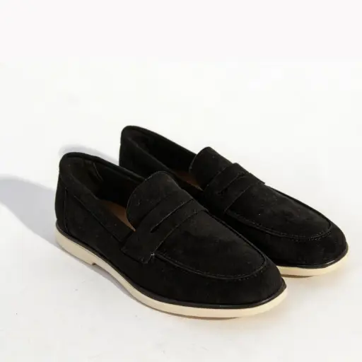 [2Y353-1127C]  360 COTTON LOAFERS DAIM WITH STRAP BLACK 43