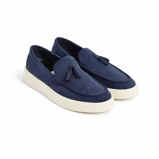 [Y296140C]  360 COTTON LOAFER DAIM WITH FRINGES NAVY BLUE 43