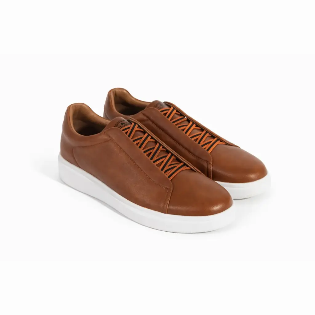 [Y258143C]  360 COTTON SNEAKERS LEATHER NO LACE CAMEL  43
