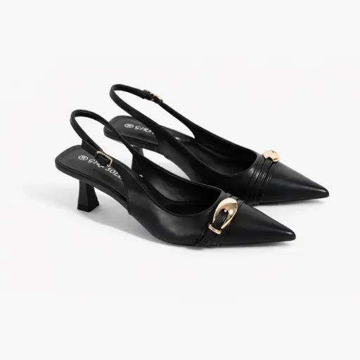 [HF-52.9D] 360 COTTON HEELS, 5CM,LEATHER, BLACK WITH BUCKLE BLACK 39